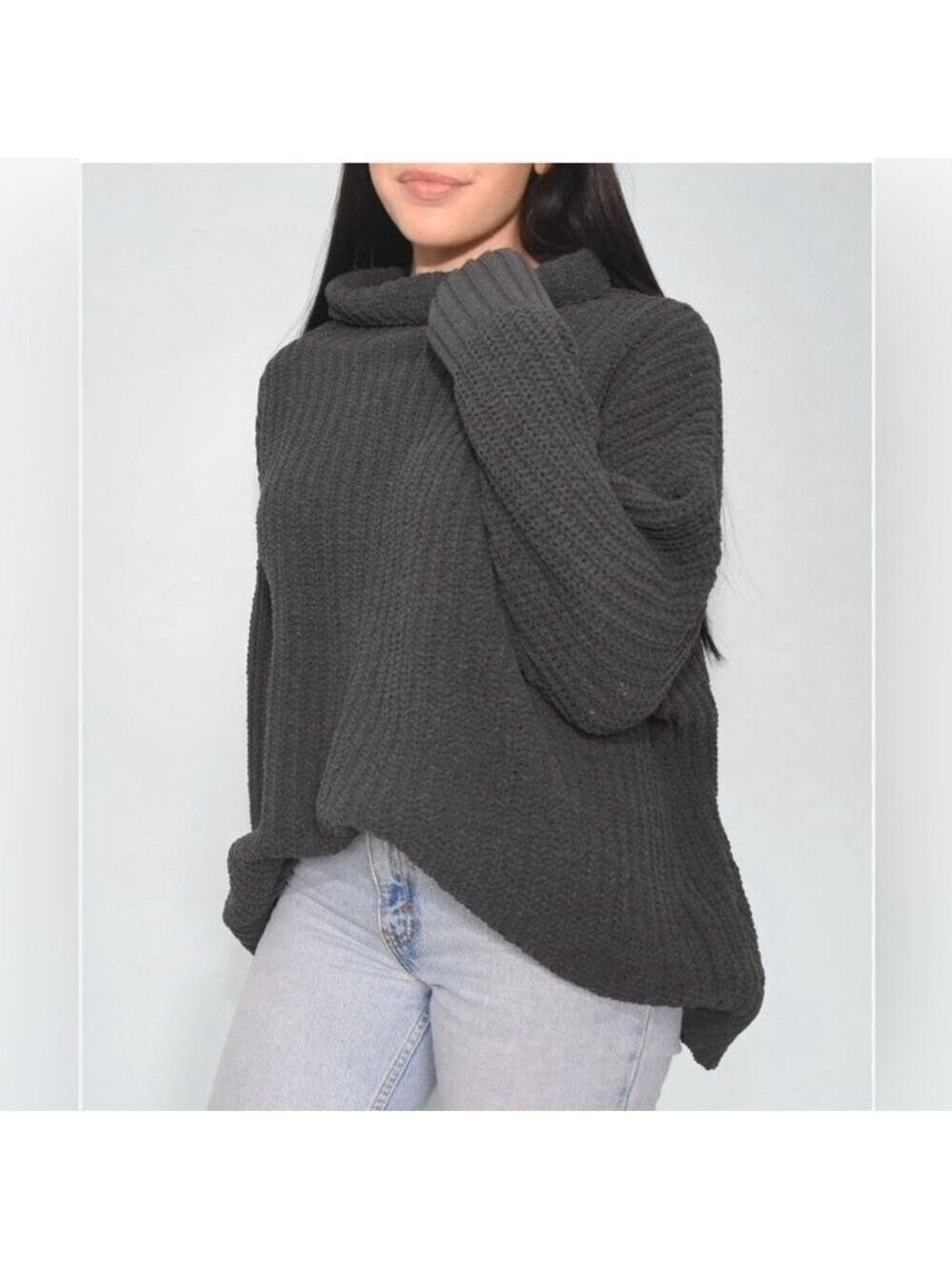 aerie ribbed knit gray turtleneck sweater size XS